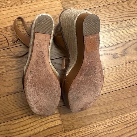Tory Burch Malaga Wedge Tan Cream Leather Sandals - Picture 8 of 8